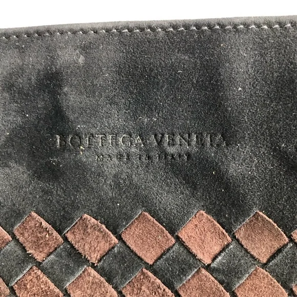 Bottega Veneta Intrecciato Brown Black Woven Suede Leather Wristlet Clutch Bag - Picture 3 of 12